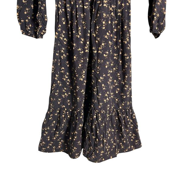Rails Sal Black Floral Print Long Sleeve Midi Dress Size Medium - Picture 10 of 14